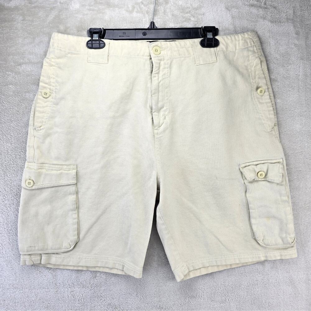 Vintage Anchor Blue Cargo Shorts Mens 38 Cream Pinwale Corduroy Surf Y2K *FLAWS